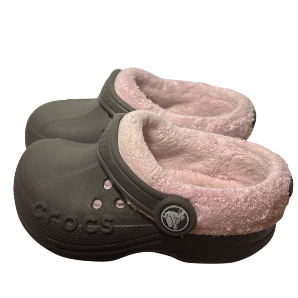 Crocs Clog Classic Brown With Pink Fleece Lined Little Kids Size C 8-9